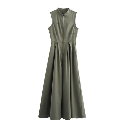 Draped Long Dresses for Women Zip Sleeveless Maxi Dress Woman Summer Holiday Womens Dresses Ruched Party Female Dress
