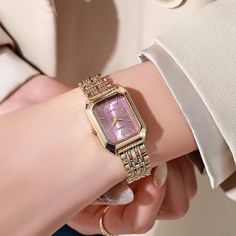 Stainless Steel Strap Watch Women Luxury Gift Quartz Wristwatch Student Fashion Simple Square Quartz Watches