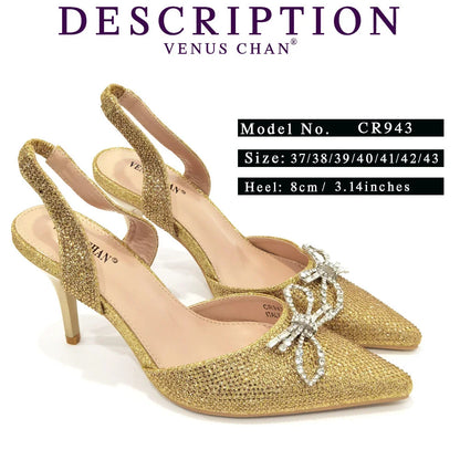 Pointed Toe Ladies Sandal Shoes Matching Bag Set in Gold Color For Nigerian Women Wedding