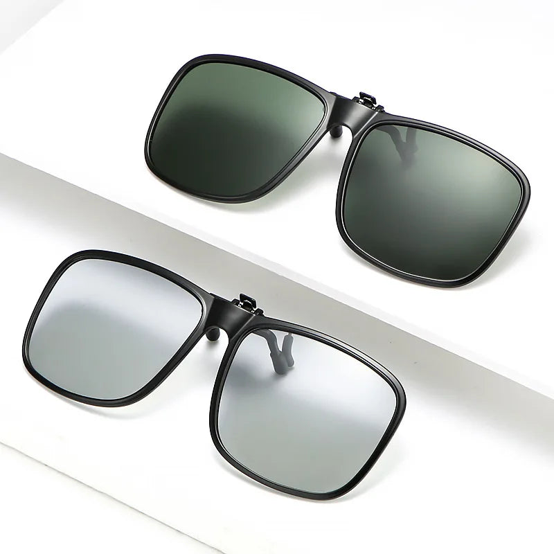 Clip Polarized Sunglasses Square Men Clip On Glasses Flip-up Frames Sunglasses Covers Blue Night Vision Color Lens 2025