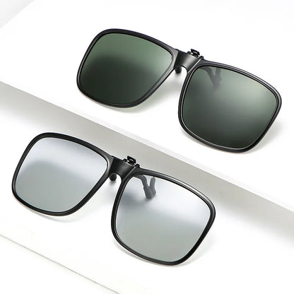 Clip Polarized Sunglasses Square Men Clip On Glasses Flip-up Frames Sunglasses Covers Blue Night Vision Color Lens 2025