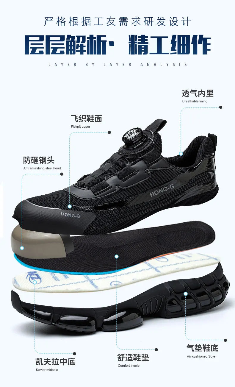 Rotating Button Safety Shoes Men Anti-smash Anti-puncture Protective Work Shoes Fashion Men Sport Shoes Security Boots Men ﻿