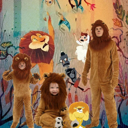 Anime Black Panther And Wizard of Oz Cute Lion Cosplay Costume Bodysuits Children For Men Boys Halloween Superhero Jumpsuits