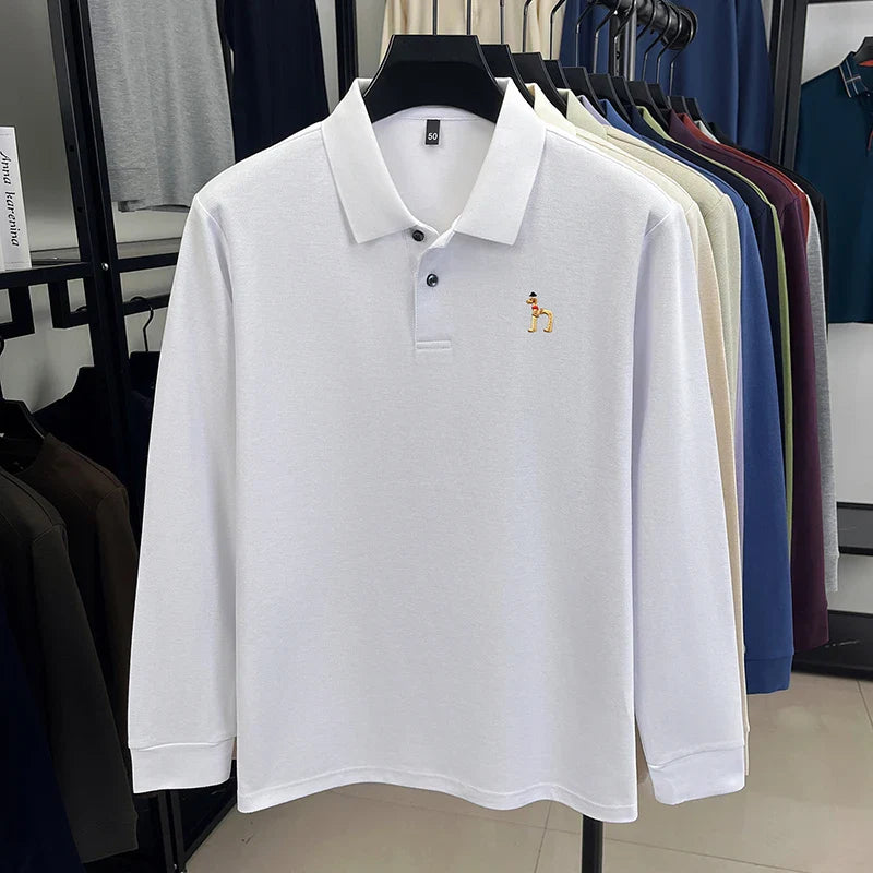 Original Brand Men's Polo Shirt 100 Cotton Lapel Dog Embroider Long Sleeve T-Shirt Autumn New Business Casual Handsome Men'swear