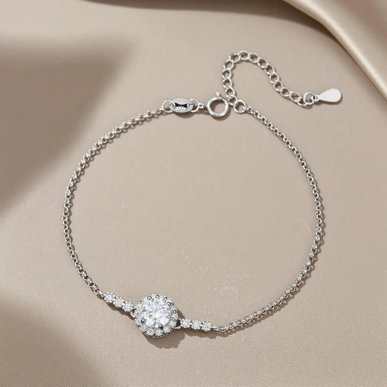 Round Shape 0.5/1CT D Color Moissanite Diamond Link Bracelet for Woman 925 Silver Plated 18k Adjustable Chain Bracelets