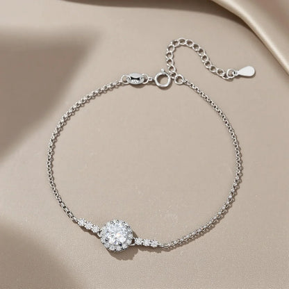 Round Shape 0.5/1CT D Color Moissanite Diamond Link Bracelet for Woman 925 Silver Plated 18k Adjustable Chain Bracelets