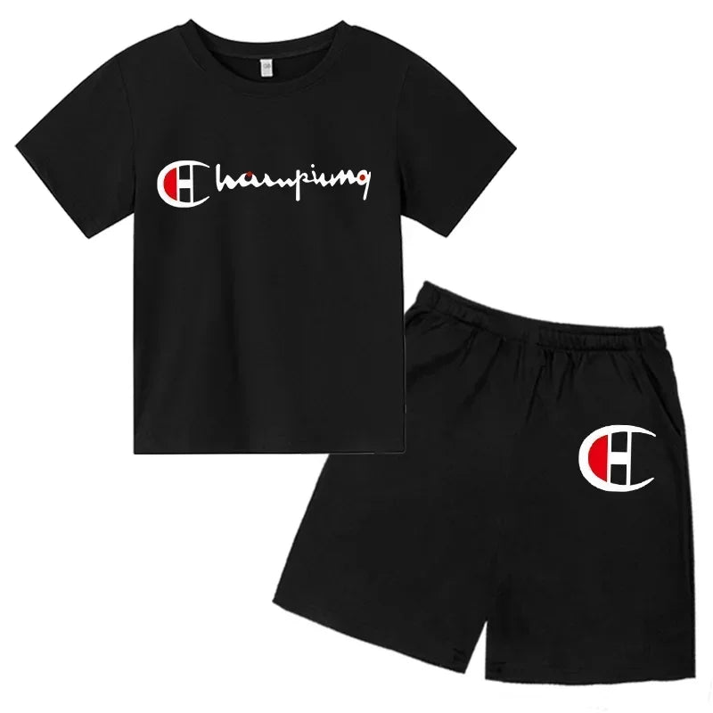 Boys Girls Round neck T-shirt Set Brand Printing Toddler 3-12 Year Tops +Shorts Fashion Leisure Summer Wear ildren's Clothing