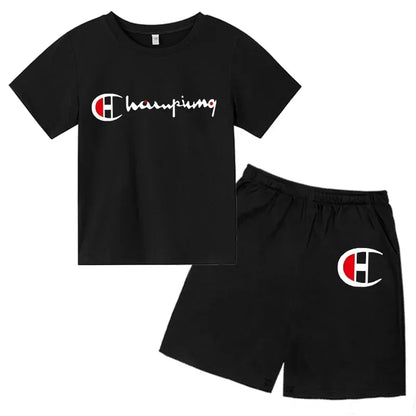 Boys Girls Round neck T-shirt Set Brand Printing Toddler 3-12 Year Tops +Shorts Fashion Leisure Summer Wear ildren's Clothing