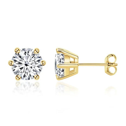 2 Carat Classic Moissanite Stud Earrings 925 Sterling Silver For Women 6-Claw D Color Sparkling Diamond Round Ear StudsCertified