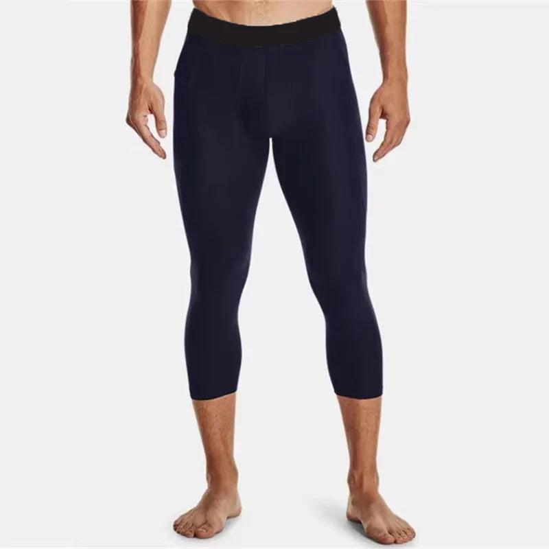 Men Compression 3/4 Leggings Sportswear Elastic Male Trousers Gym Tights Fitness Tracksuits Training Jogging Skinny Pants Men