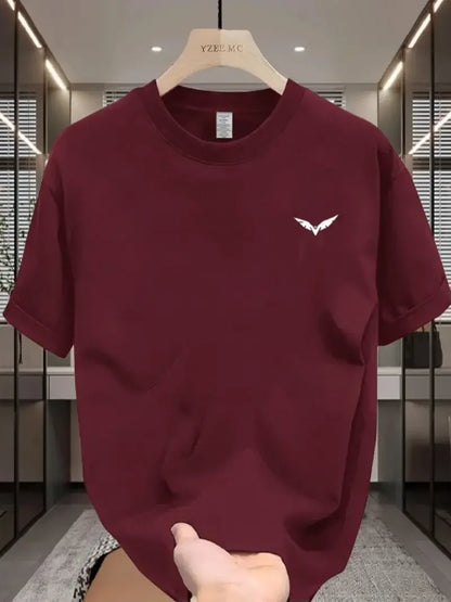 Simple wing pattern printed casual T-shirt for men's summer short sleeved round neck gym with humorous design suitable for sport