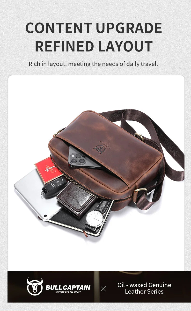 Crazy Horse Leather Men's Fashion Bag New Large-capacity Single Shoulder Cross-body Bag With Casual Men's Bag