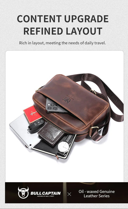 Crazy Horse Leather Men's Fashion Bag New Large-capacity Single Shoulder Cross-body Bag With Casual Men's Bag