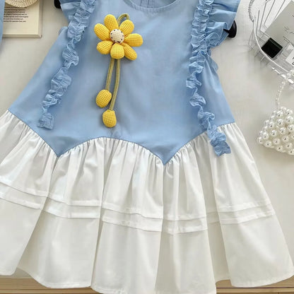 Girls Casual Dresses Bohemian Dimensional-Flower Patchwork Sundress Kids Dresses for Girls 2 To 7 Years Flower Girl Dresses
