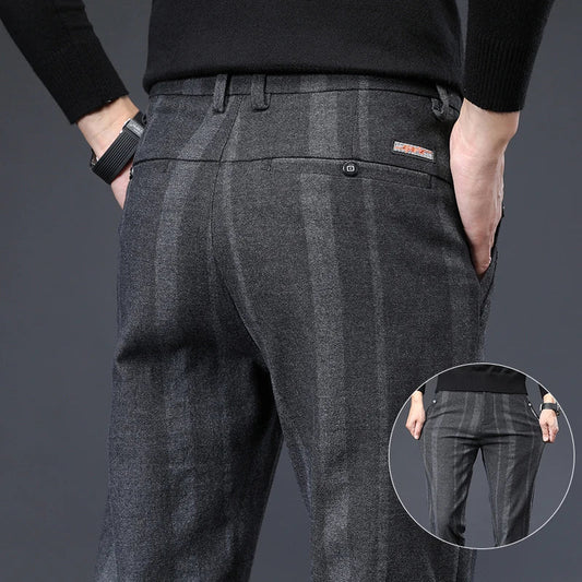 Autumn New Men's Slim Casual Pants  Fashionable Fit Elastic Business Pants High Quality Stripe Classic 3-colors Male Trousers
