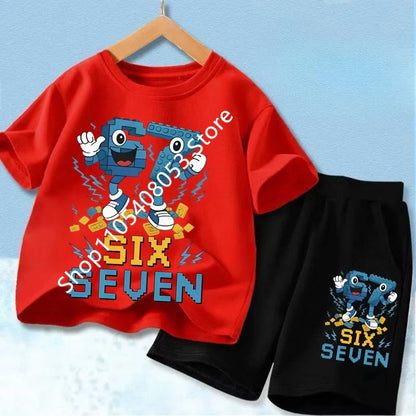 New 67 Number Six Seven Print Kids Cool Summer T-shirt 3-12Yrs Clothes Cartoon Short-sleeved+Shorts Boys Girls Sports Casual Set