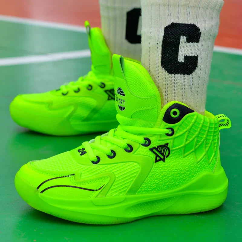 Children‘s Basketball Shoes Non-slip Breathable Basketball Training Sneakers Boys Girls Mesh Athletic Shoes Lace-up Running Shoe