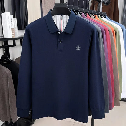 100% High-quality Cotton Latest Men's Polo Long Sleeve Autumn Spring Warm Fashionable Business Casual Cozy Delicate Embossed Top