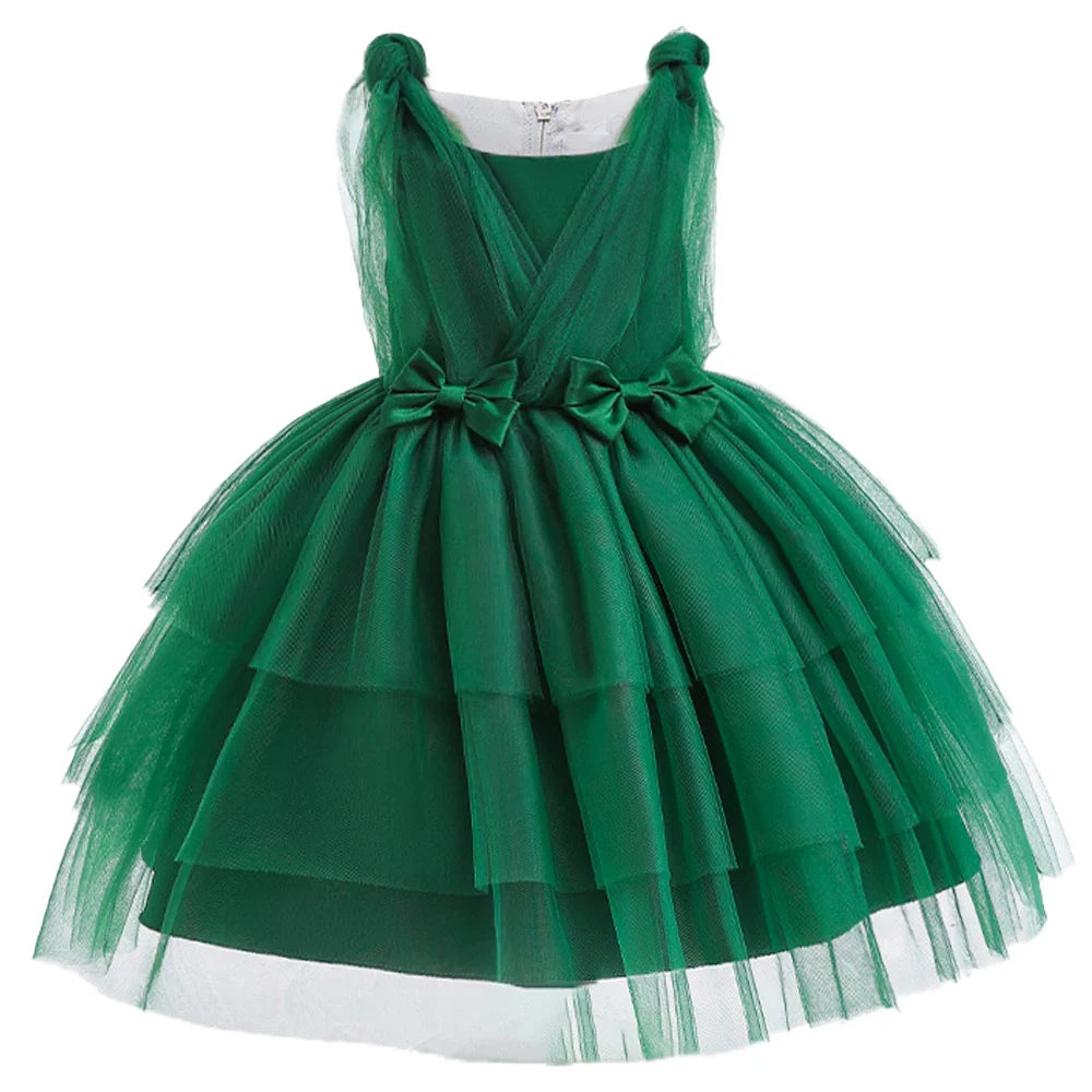 Summer Bow Bridemaid Party Girls Dresses Elegant Tulle Birthday Wedding Princess Dress for Girl New Years Prom Christmas Costume