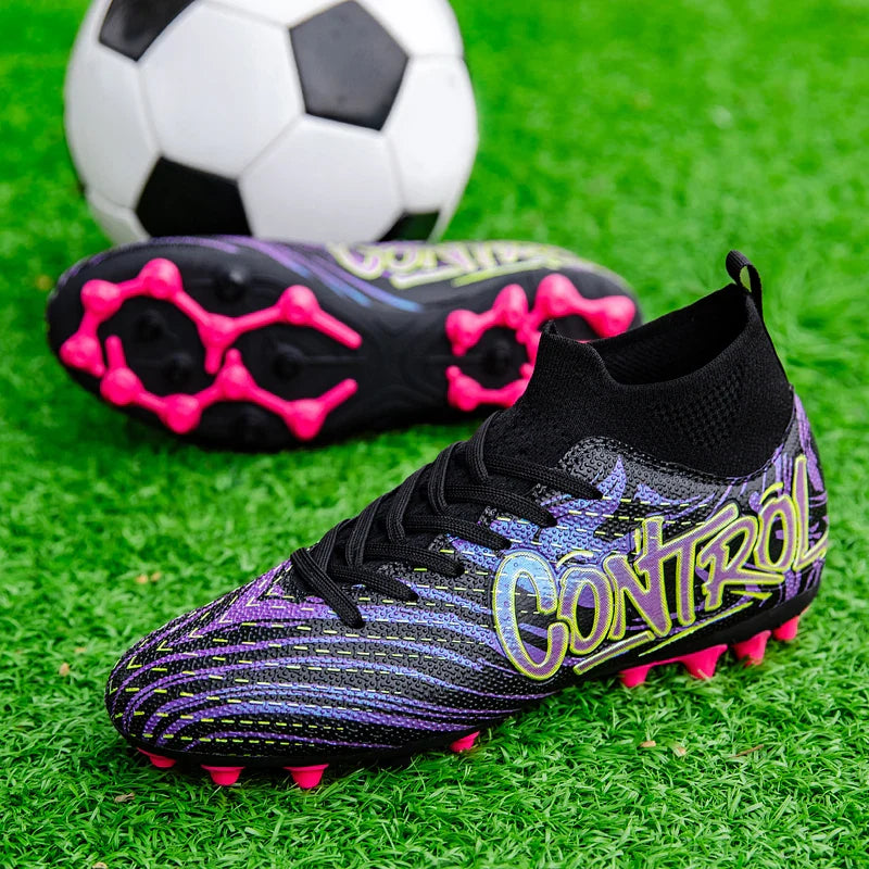 Unisex High-Top Soccer Cleats Non-Slip Football Boots Breathable Training Outdoor Grass Sneakers Men Women Professional Match