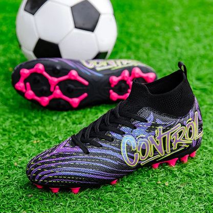 Unisex High-Top Soccer Cleats Non-Slip Football Boots Breathable Training Outdoor Grass Sneakers Men Women Professional Match