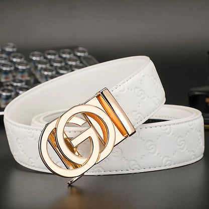 New Width 3.4cm Men's Belt Business Formal Real Leather Canvas Male Belt High Quality Metal Automatic Buckle Belt for men jeans