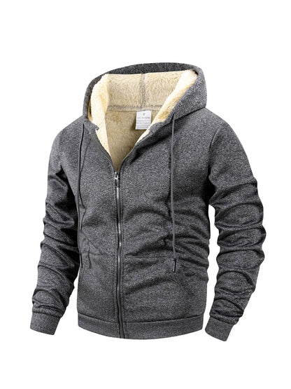 Winter Thick Fleece Zipper Hoodies Thicken Warm Jackets Long Sleeve Sweatshirts Casual Sports Fleece Black Coats Hooded Men Coat