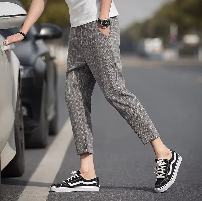 Business Ice Silk Pants Straight Elastic Waist Black Gray Trousers Breathable Simple Male Clothing Casual Suit Pants AII seasons
