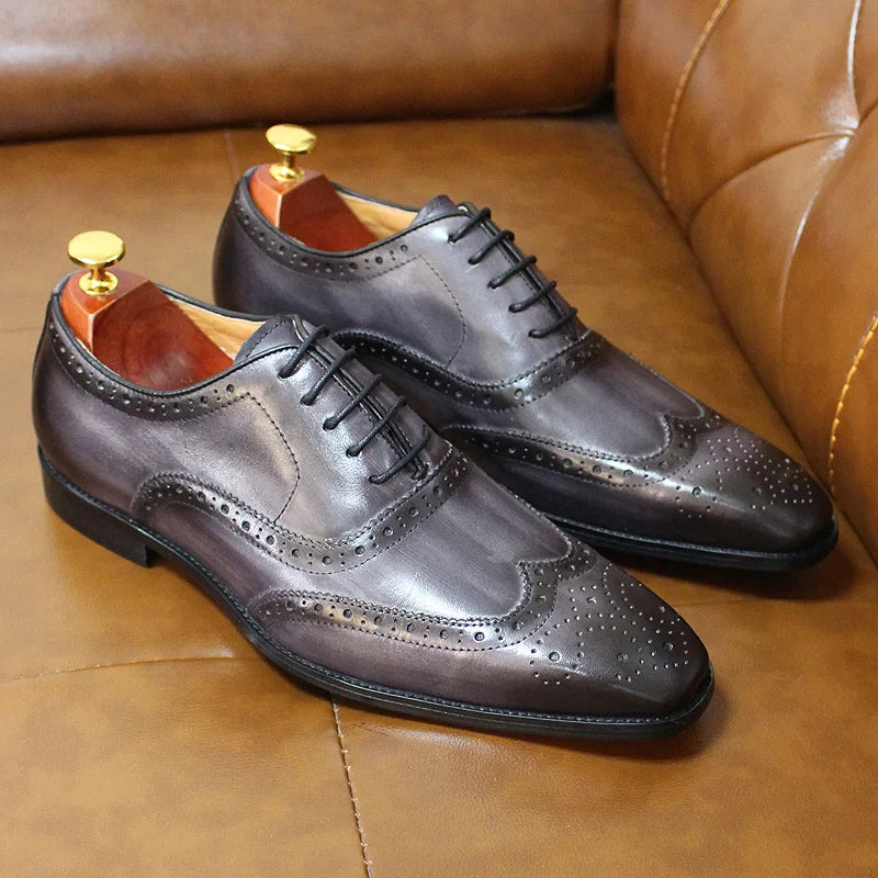 Luxury Men's Dress Shoes Genuine Calf Leather Oxford Shoes for Men Wingtip Brogue Comfortable Business Formal Shoes Male