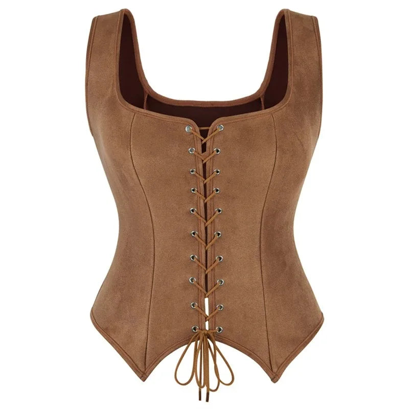 Steampunk Pirate Vest for Women Medieval Viking Bodice Corset Top Renaissance Halloween Cosplay Outfit