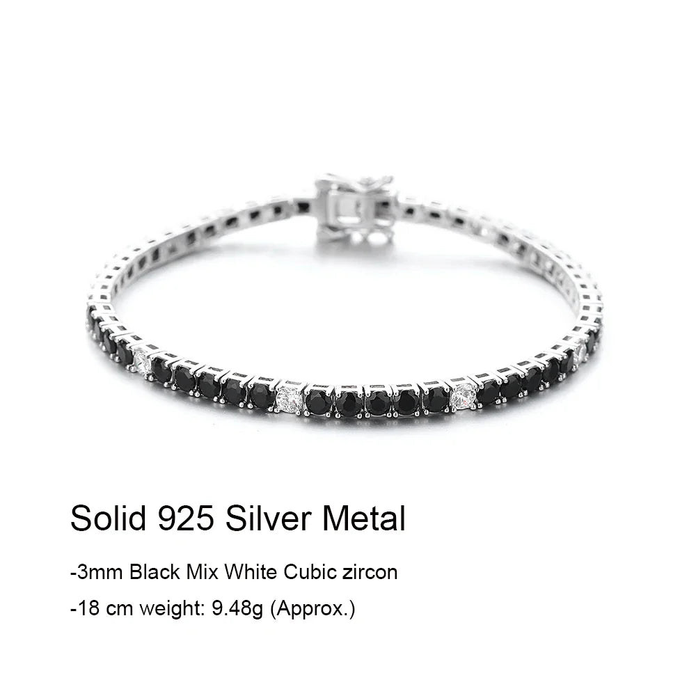 Fine Jewelry 3mm Montana Blue/Emerald Green/Ruby Red/Turquoise/Black Cubic zircon 925 Silver Tennis Bracelet