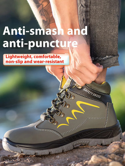 Waterproof Men's Safety Work Boots Steel Toe Shoes Anti Impact And Anti-Puncture Outdoor Adventure Hiking Industrial Boots