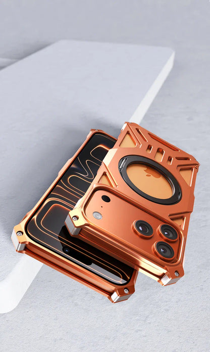 Metal Hollow Heat Dissipation Case For iPhone 17 Pro Max Magnetic Aluminum Alloy 360 Rotating Ring Holder Bracket Stand Cover