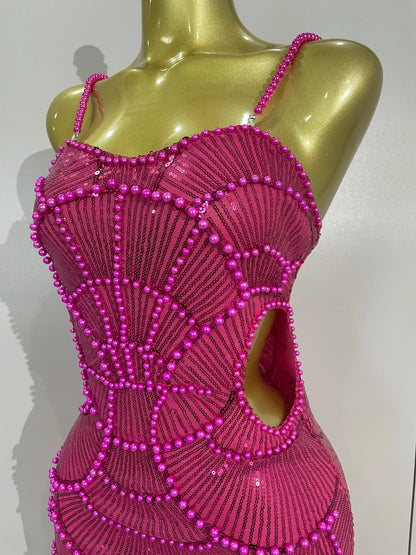 Women Hot Sale Sleeveless Sexy Strap Pearl Beading Sequins Bodycon Long Dress Celebrate Evening Party Birthday Outfit Vestido