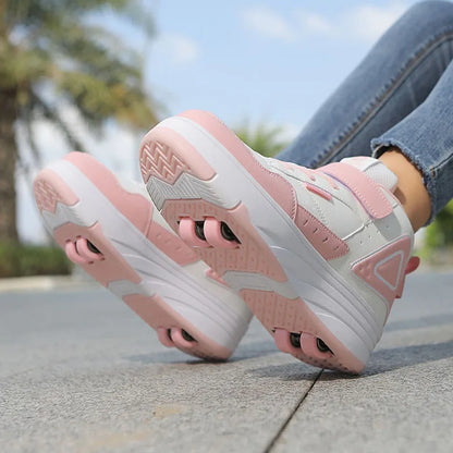 Kids Roller Skate Shoes Fashion Casual Sports Children 4-Wheels Sneakers for Boys and Girls Outdoor Running