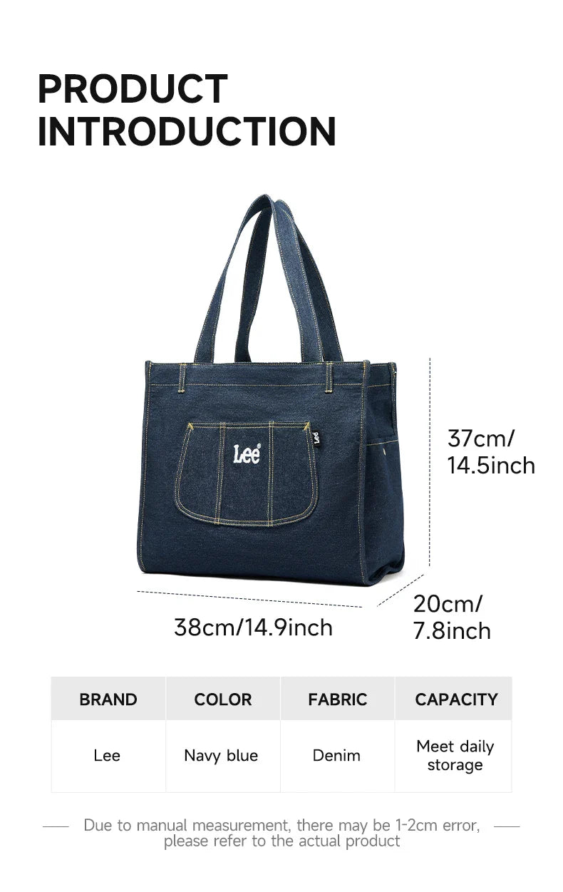 Multiple Pockets Large Capacity Denim Tote Bag Women Trend Commuting Work Shopping Ladies Jeans Handbag Utility Traveling