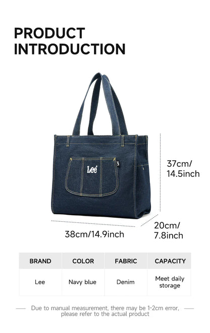 Multiple Pockets Large Capacity Denim Tote Bag Women Trend Commuting Work Shopping Ladies Jeans Handbag Utility Traveling