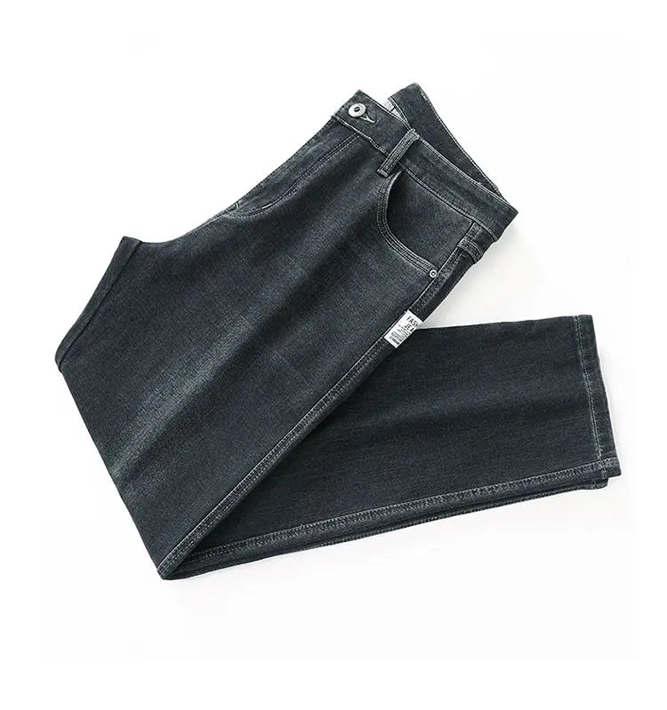 Men's Spring Autumn Soft Baggy Jeans Casual Straight Stretch Wide-Leg Business Denim Pants Versatile Comfortable Loose Trousers