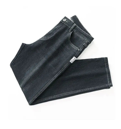 Men's Spring Autumn Soft Baggy Jeans Casual Straight Stretch Wide-Leg Business Denim Pants Versatile Comfortable Loose Trousers