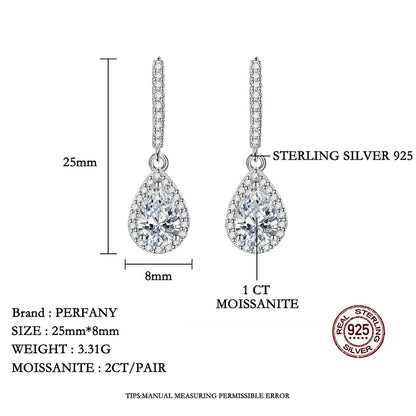 1CT Pear Cut Moissanite Earrings for Women S925 Pure Silver Laboratory Cultivated Diamonds Elegant Wedding Jewelry