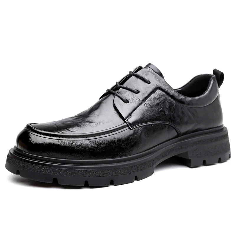 Men's Comfortable Genuine Leather British Thick-soled Business Leather Shoes for Spring 2025, New Lace-up Oxford Shoes