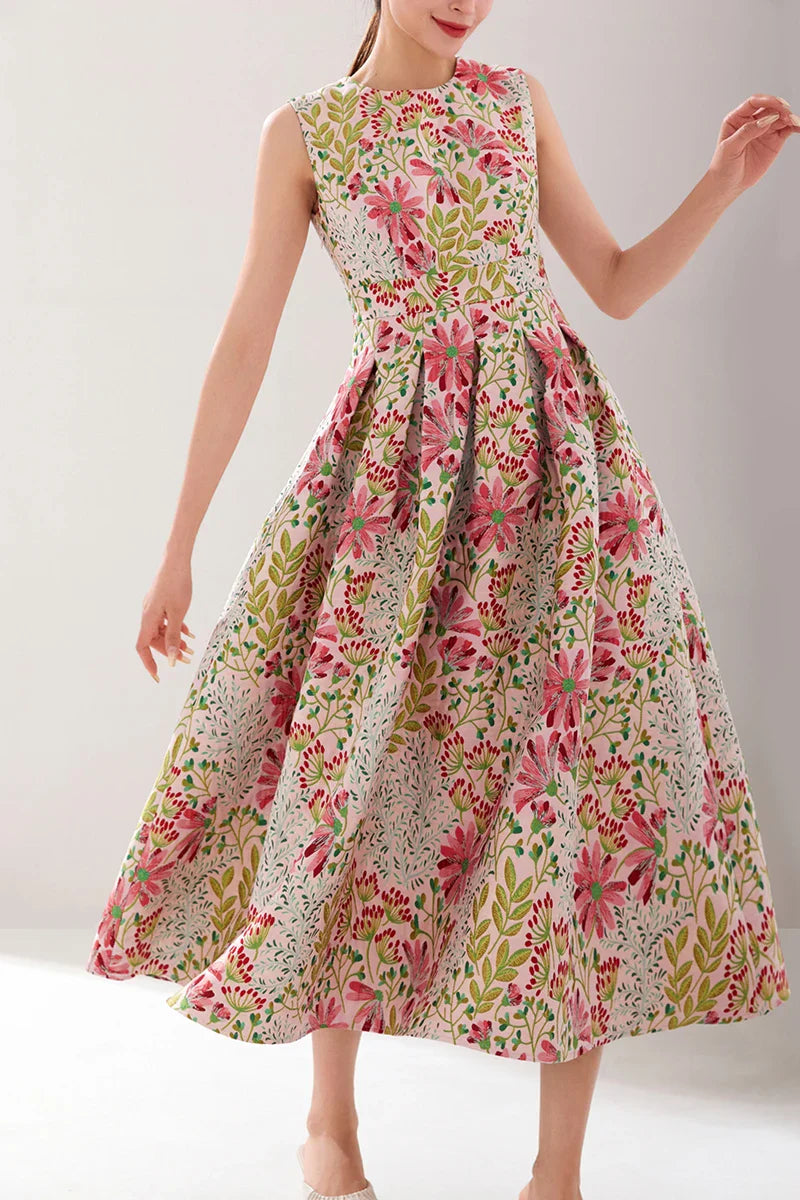 Women Summer Vintage Sleeveless Long Maxi Dress Causul Elegant Ladies Boho Jacquard Flowers Tank Party Dresses Slim Vestidos