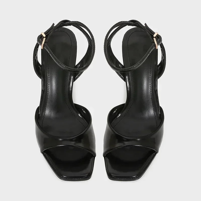 Black Sexy Heels Women Summer Elegant Party Dress Sandals Fashion Square Toe Naked Strap Designer Thin Heels Pumps Zapatos Mujer