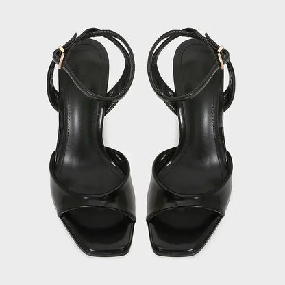 Black Sexy Heels Women Summer Elegant Party Dress Sandals Fashion Square Toe Naked Strap Designer Thin Heels Pumps Zapatos Mujer