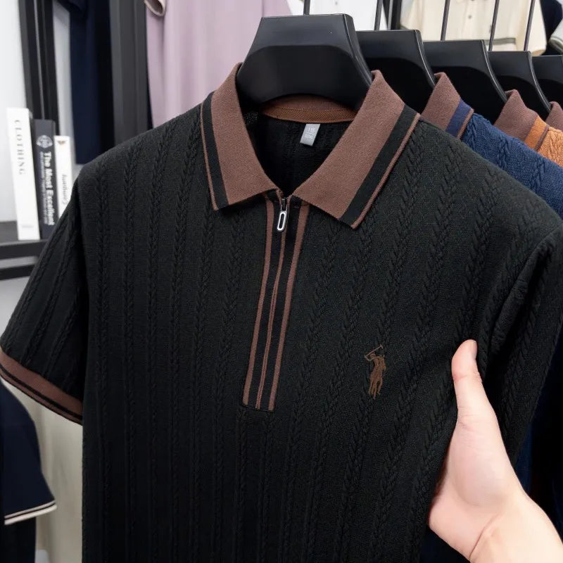 Luxury brand short sleeve T-shirt men's lapel top summer fashion jacquard design golf pony embroidery casual knitted polo shirt