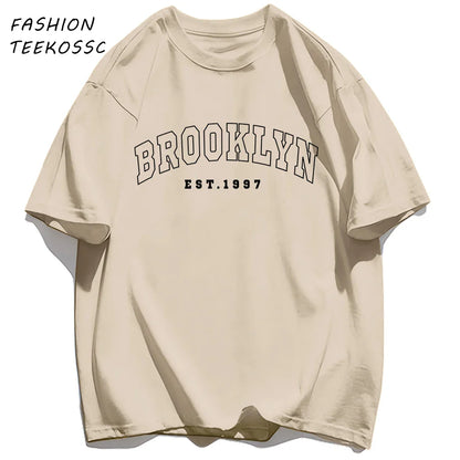 Brooklyn Est 1997 City Usa Printing Men T-Shirt Summer Casual T Shirts All-Match Crewneck Tops Oversized Soft Streetwear