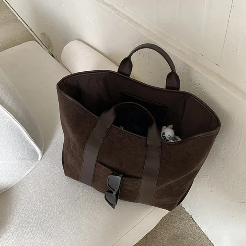 Vintage Suede Large Capacity Handbag Simple All-match Fashion Tote Bags Design Casual Top Handle Shoulder Bag For Women
