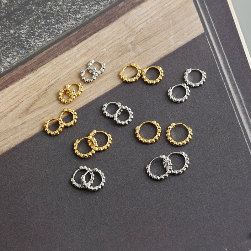 925 Sterling Silver Simple Fashion Glossy Beads Gold Huggies Hoop Earrings for Women Gothic Piercing Jewelry Accessories