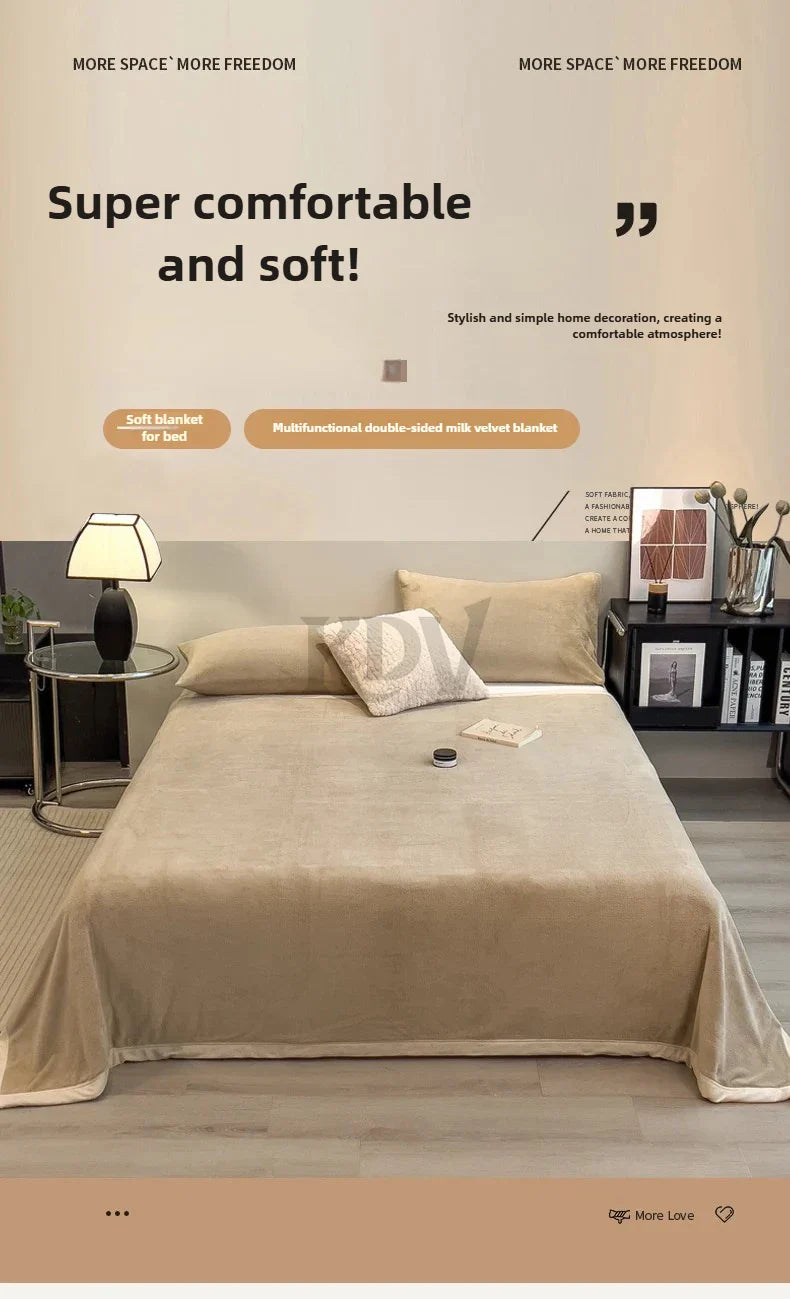 Double Layer Solid Color Milk Velvet Blanket Autumn Winter Thicken Warm Plush Blanket for Bed Sofa Single Double Thick Bed Sheet