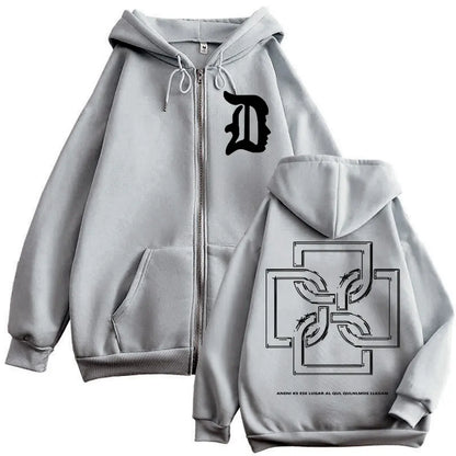 Rapper Duki Logo Graphic Zipper Hoodie Men's Women's Fashion Hip Hop Vintage Zip Up Sweatshirt Autumn Winter Oversized Pullovers